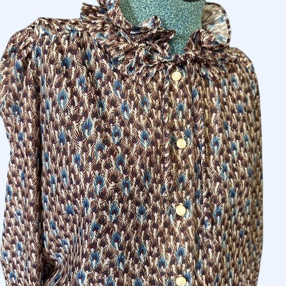 Vintage 70s Peacock Prairie Dress – Ruffle Collar & Statement Skirt - Picture 2 of 4